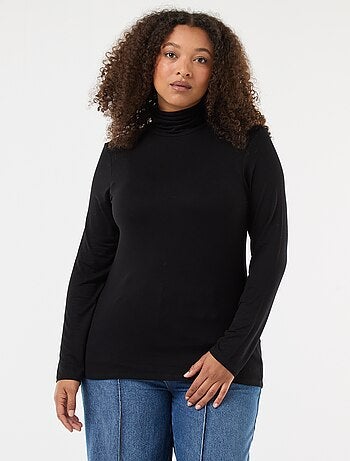 T-shirt a maniche lunghe tinta unita con collo alto