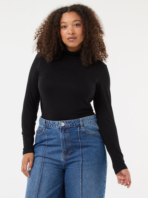 T-shirt a maniche lunghe tinta unita con collo alto - Kiabi