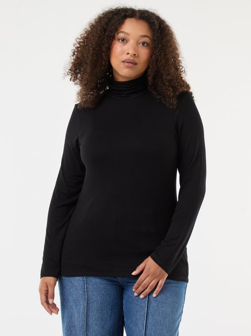 T-shirt a maniche lunghe tinta unita con collo alto - Kiabi