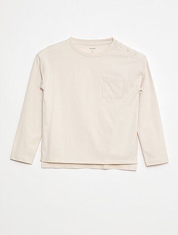 T-shirt a maniche lunghe tinta unita con taschino sul petto - collezione facile da indossare