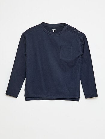 T-shirt a maniche lunghe tinta unita con taschino sul petto - collezione facile da indossare