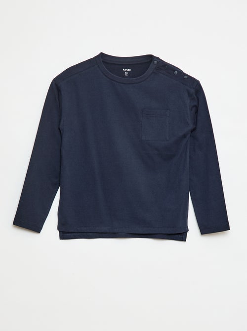 T-shirt a maniche lunghe tinta unita con taschino sul petto - collezione facile da indossare - Kiabi