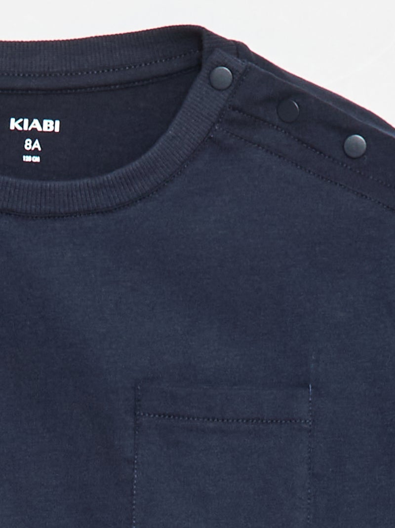 T-shirt a maniche lunghe tinta unita con taschino sul petto - collezione facile da indossare Blu - Kiabi