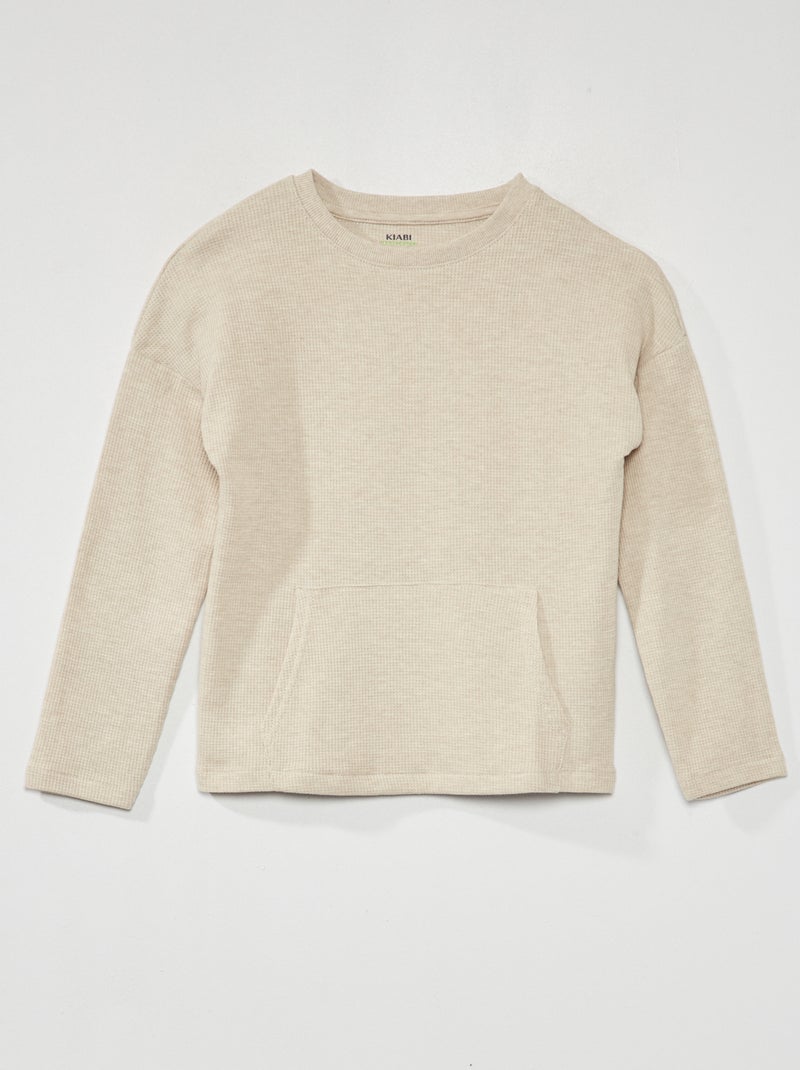 T-shirt a nido d'ape e maniche lunghe Beige - Kiabi