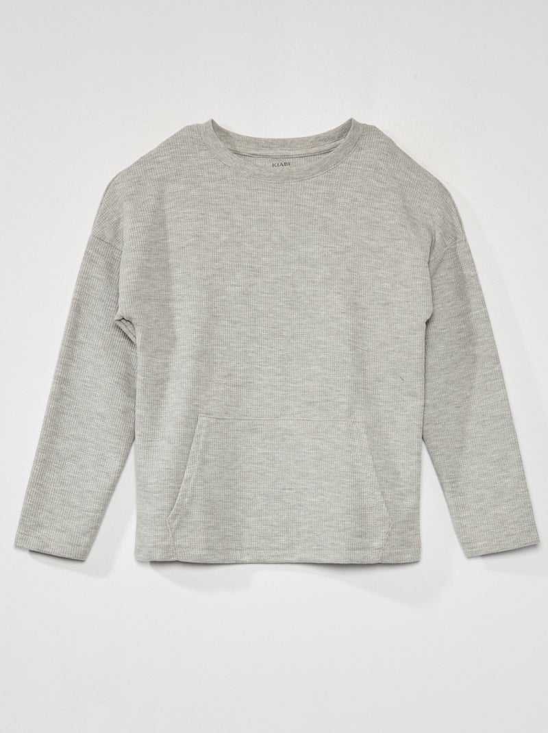 T-shirt a nido d'ape e maniche lunghe Grigio chiaro - Kiabi
