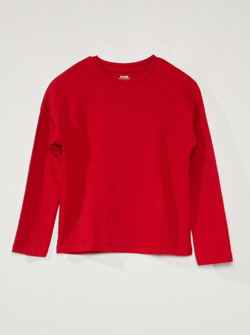 T-shirt a nido d'ape e maniche lunghe Rosso - Kiabi