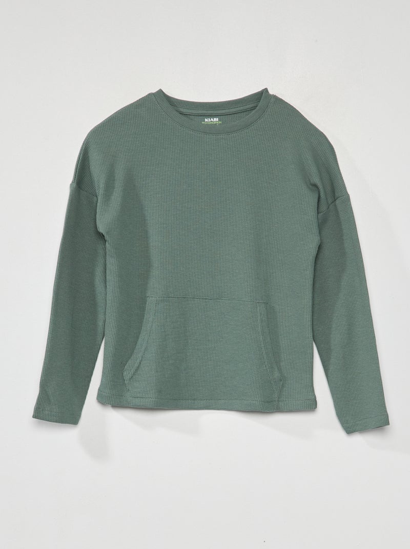 T-shirt a nido d'ape e maniche lunghe Verde - Kiabi