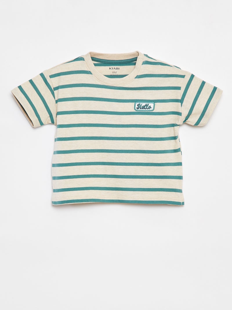T-shirt a righe a maniche corte Beige - Kiabi