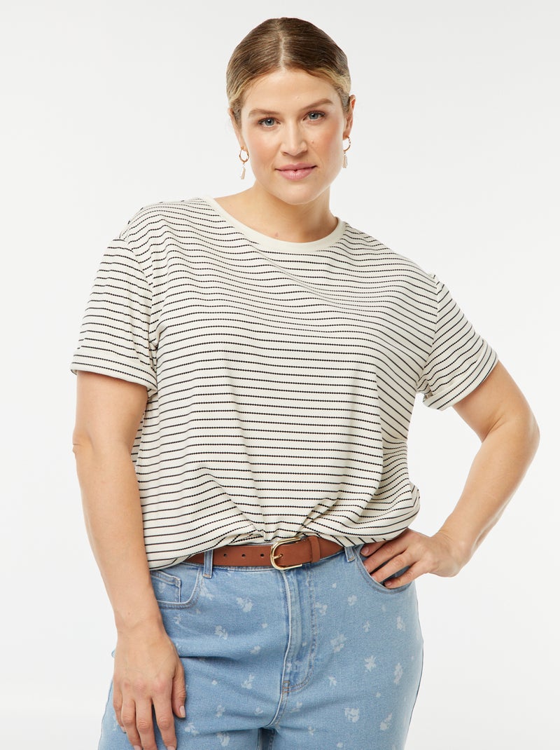 T-shirt a righe a maniche corte BEIGE - Kiabi