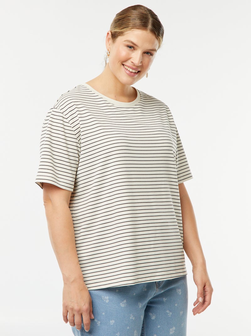 T-shirt a righe a maniche corte BEIGE - Kiabi