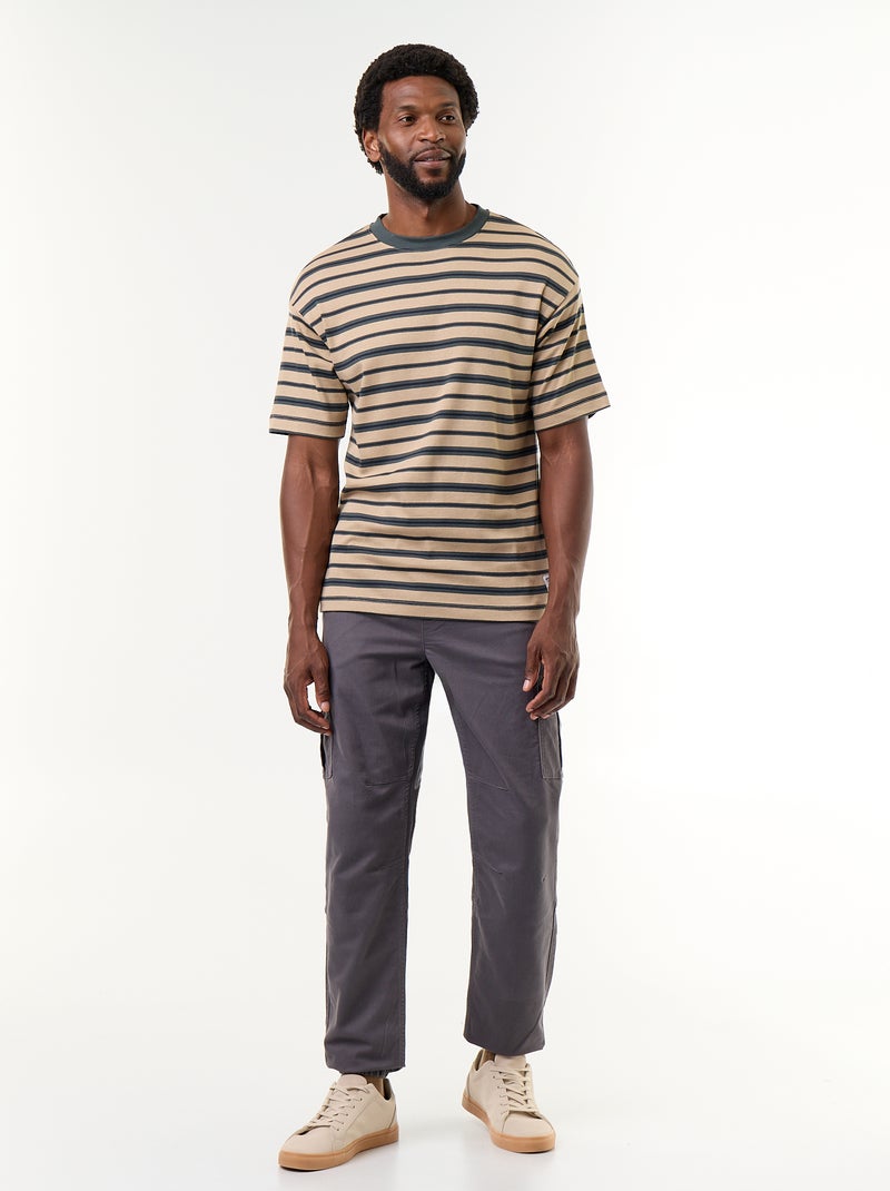 T-shirt a righe a maniche corte Beige - Kiabi
