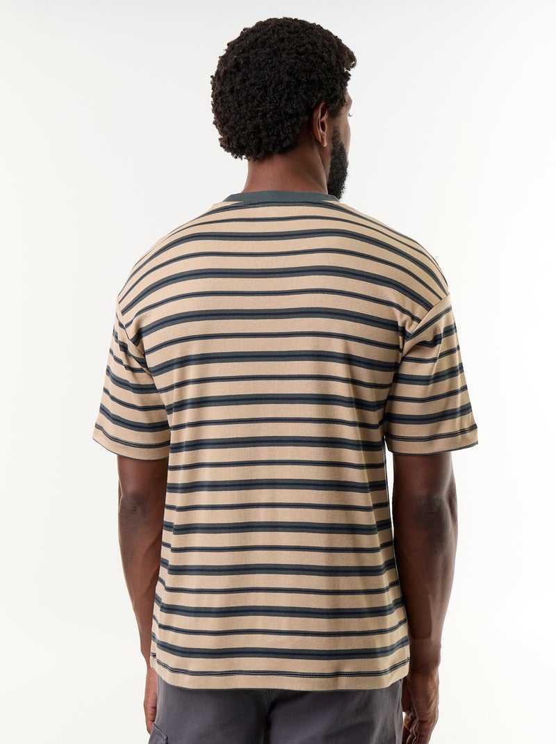 T-shirt a righe a maniche corte Beige - Kiabi