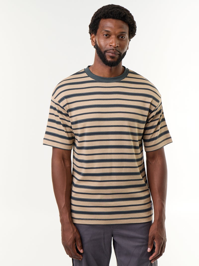 T-shirt a righe a maniche corte Beige - Kiabi