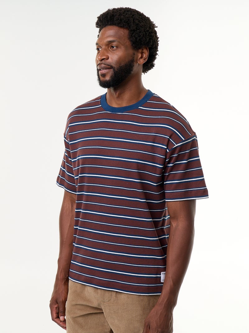 T-shirt a righe a maniche corte Marrone - Kiabi