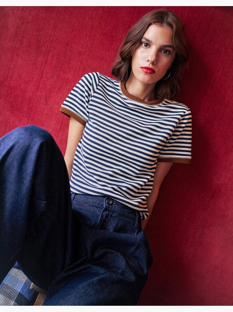 T-shirt a righe a maniche corte, mo fashion Blu - Kiabi