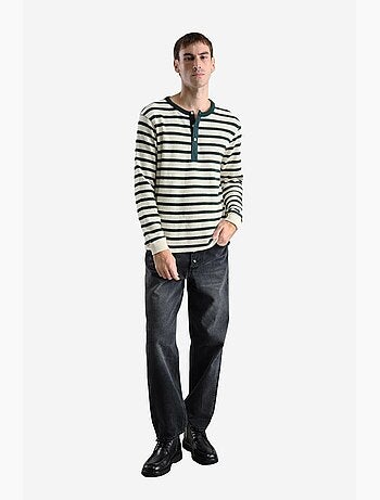 T-shirt a righe a maniche lunghe con girocollo e dettaglio con bottoni giesto