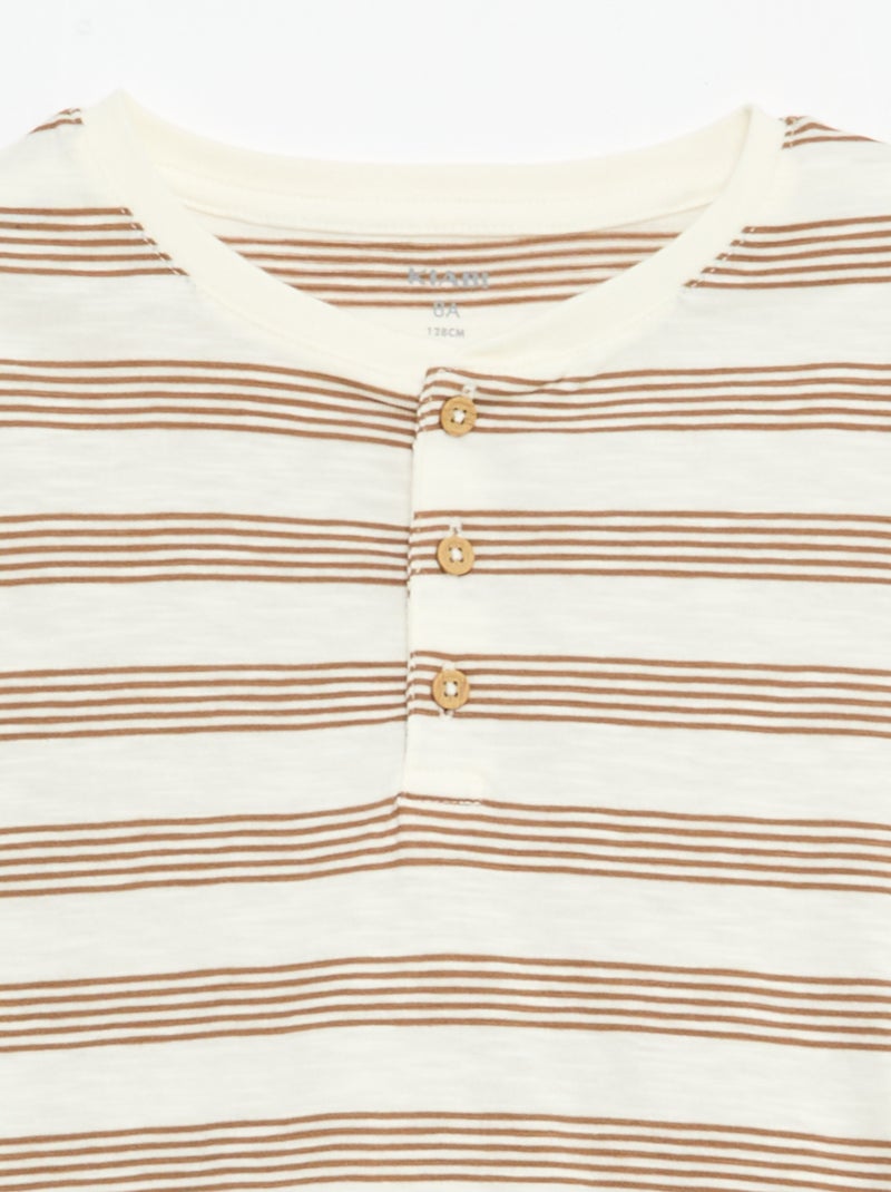 T-shirt a righe con collo alla tunisina Beige - Kiabi