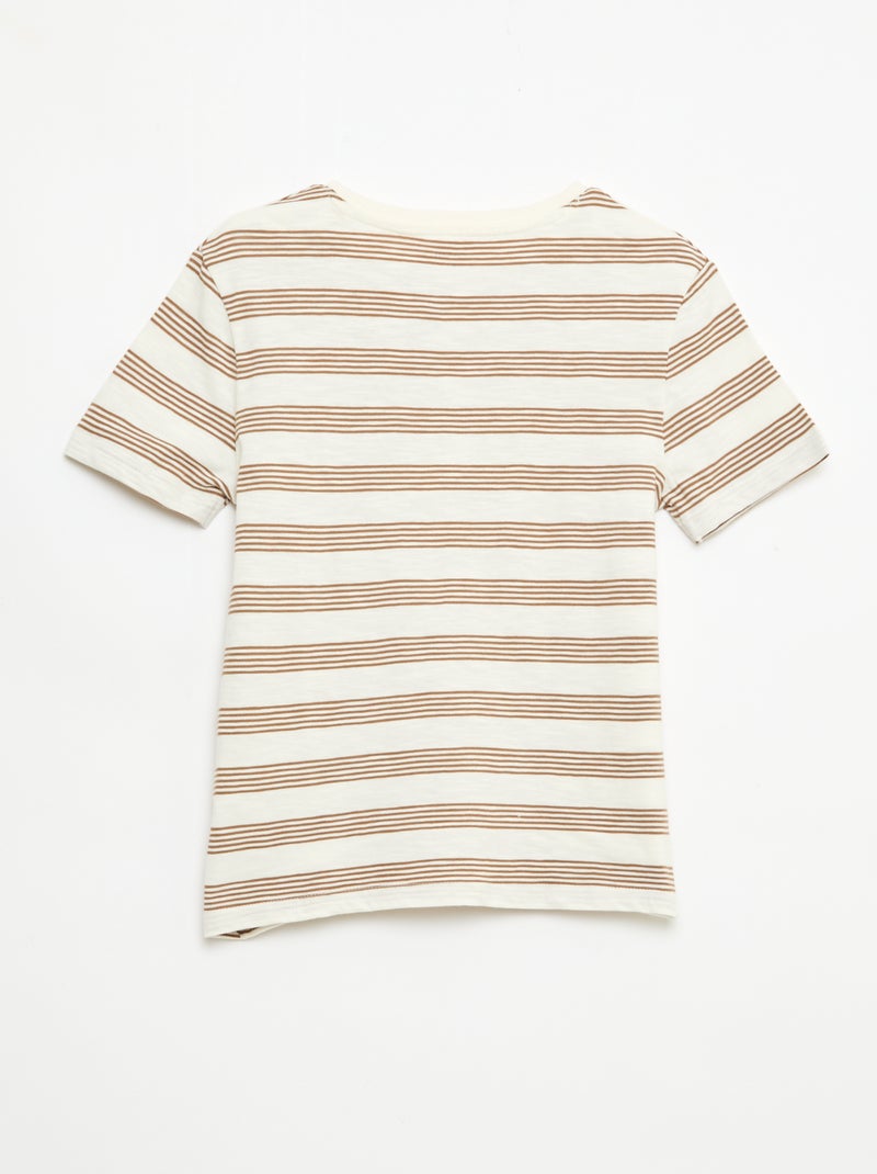 T-shirt a righe con collo alla tunisina Beige - Kiabi