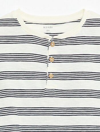 T-shirt a righe con collo alla tunisina