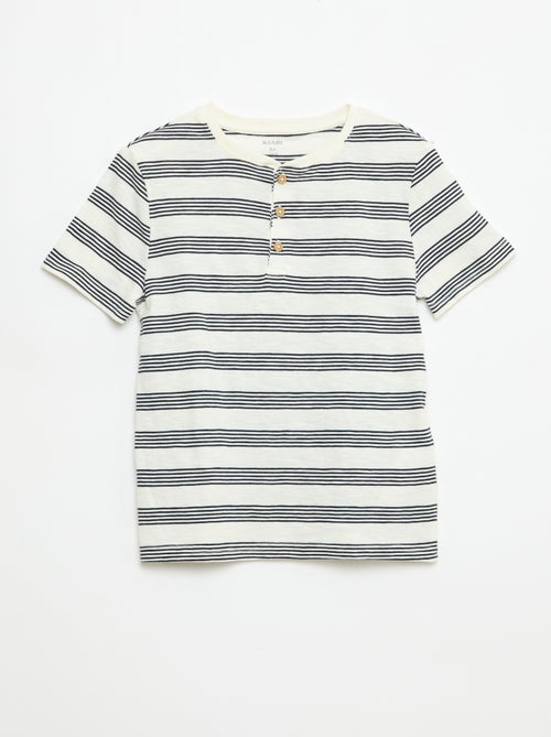T-shirt a righe con collo alla tunisina - Kiabi