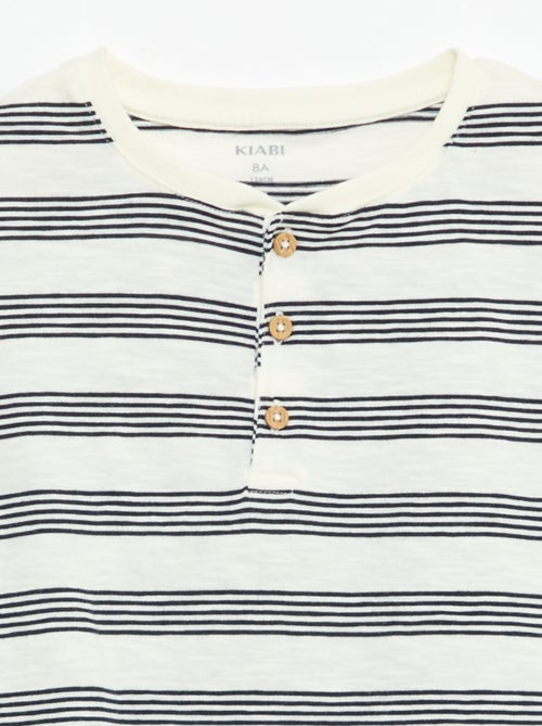 T-shirt a righe con collo alla tunisina - Kiabi