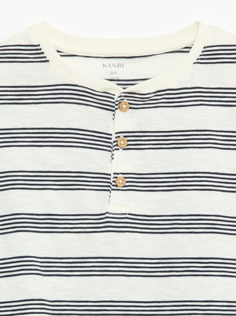 T-shirt a righe con collo alla tunisina Beige - Kiabi