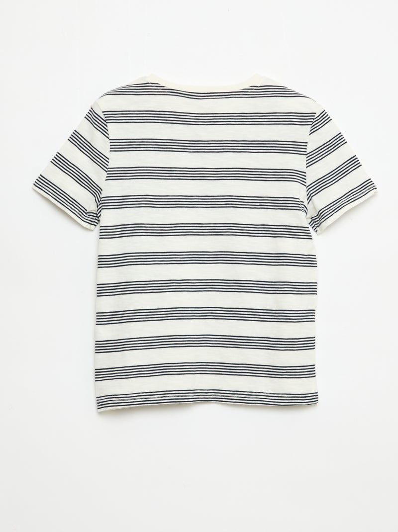 T-shirt a righe con collo alla tunisina Beige - Kiabi