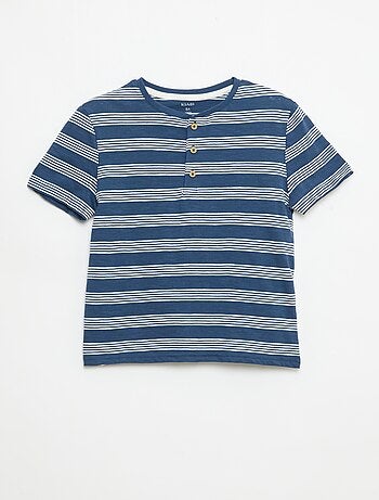 T-shirt a righe con collo alla tunisina