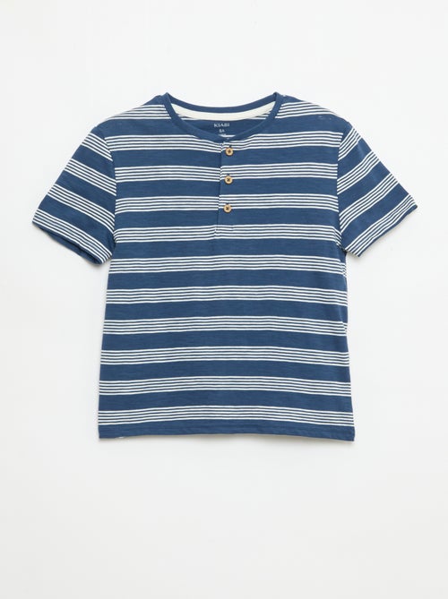 T-shirt a righe con collo alla tunisina - Kiabi