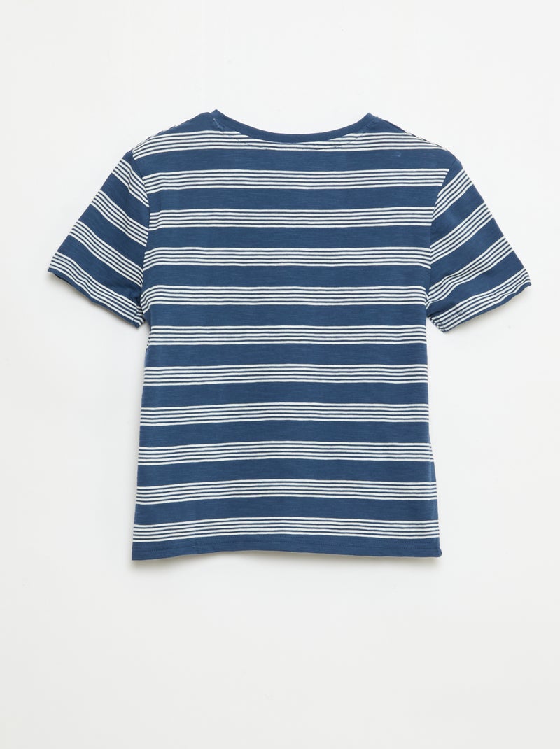T-shirt a righe con collo alla tunisina Blu - Kiabi
