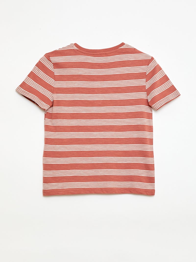 T-shirt a righe con collo alla tunisina Marrone - Kiabi