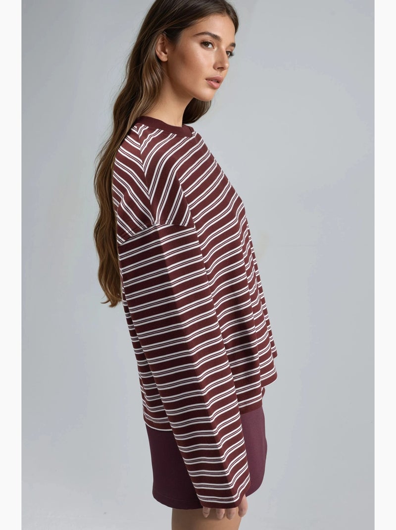 T-shirt a righe con girocollo e maniche lunghe busem Rosso bordeaux - Kiabi