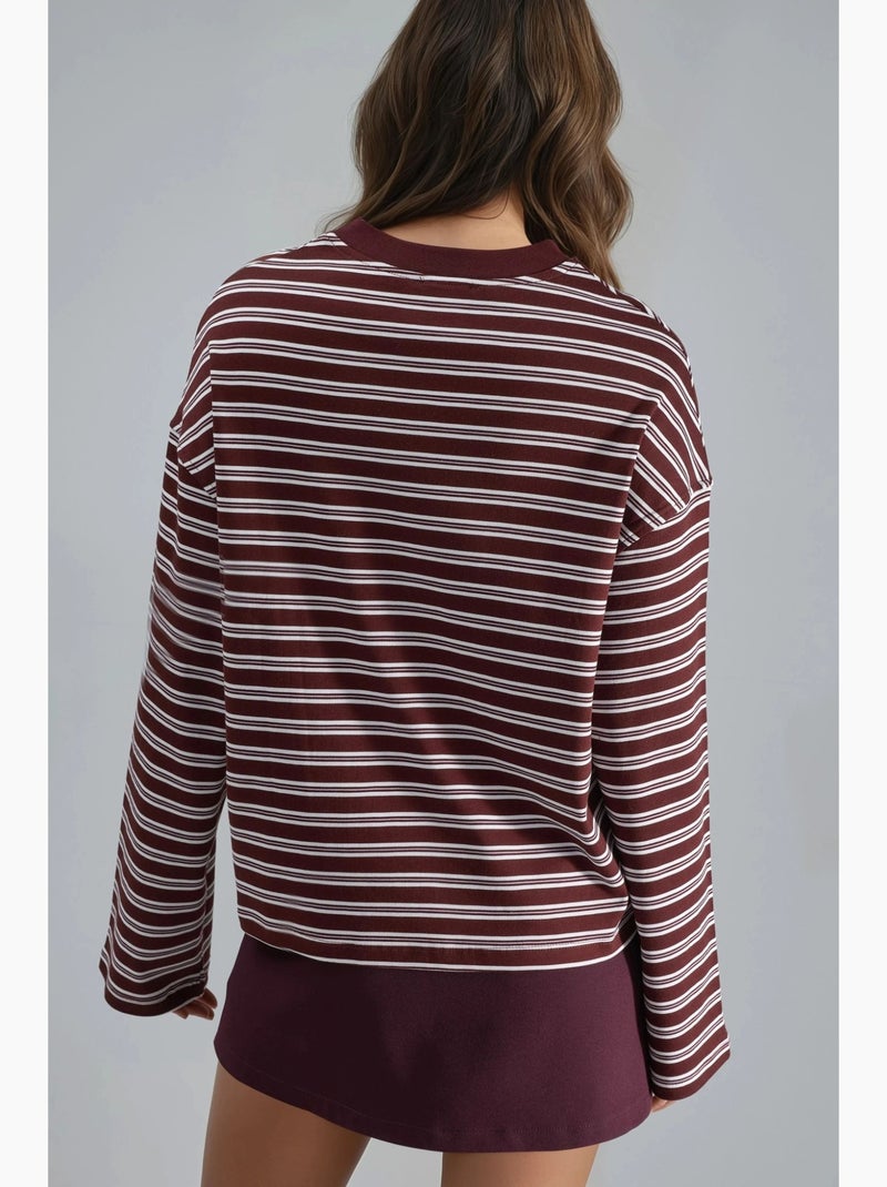 T-shirt a righe con girocollo e maniche lunghe busem Rosso bordeaux - Kiabi