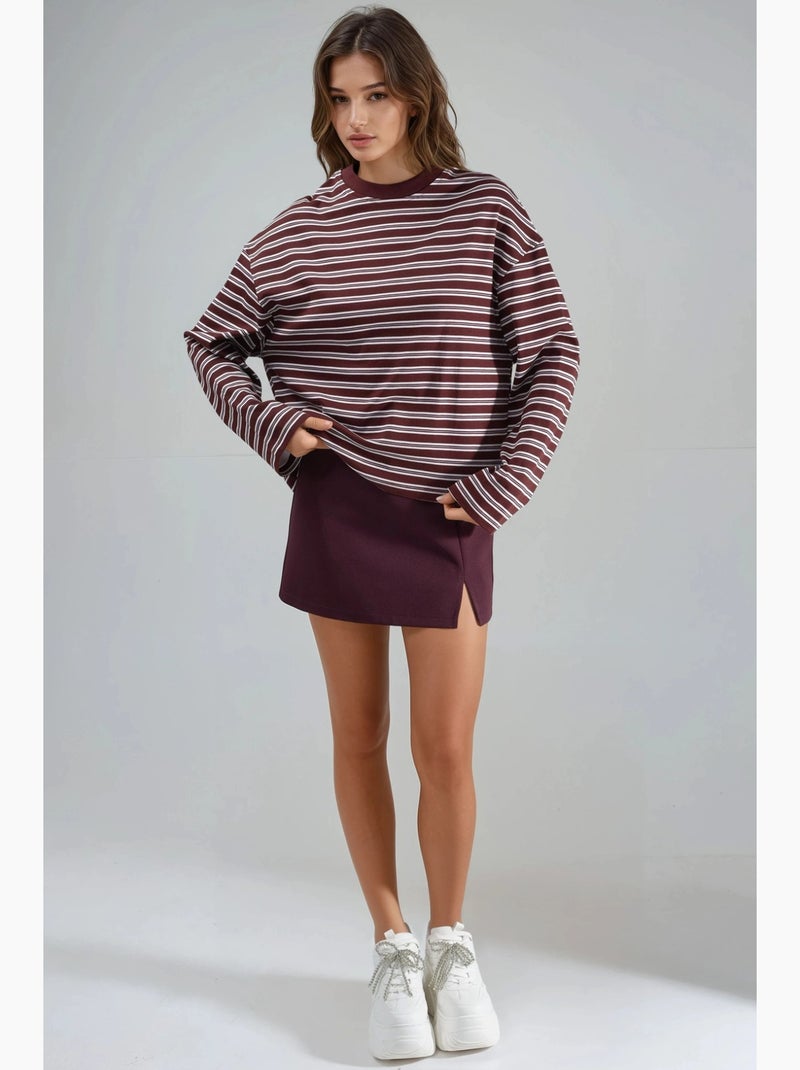 T-shirt a righe con girocollo e maniche lunghe busem Rosso bordeaux - Kiabi