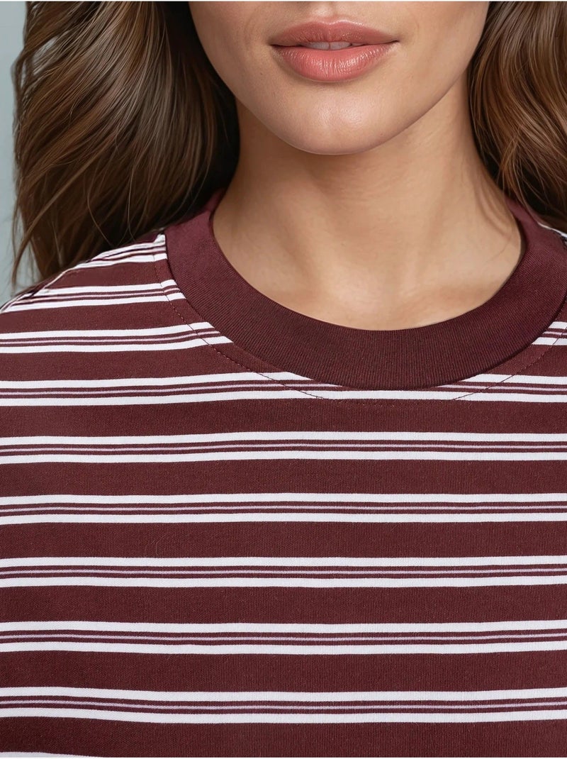 T-shirt a righe con girocollo e maniche lunghe busem Rosso bordeaux - Kiabi