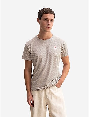 T-shirt a righe con girocollo e ricamo giesto