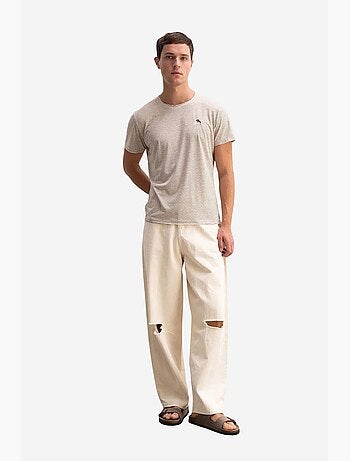 T-shirt a righe con girocollo e ricamo giesto