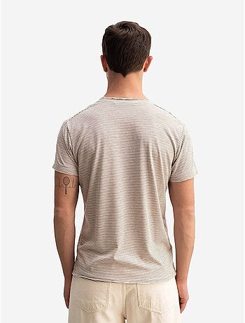 T-shirt a righe con girocollo e ricamo giesto