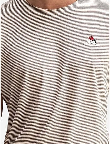 T-shirt a righe con girocollo e ricamo giesto