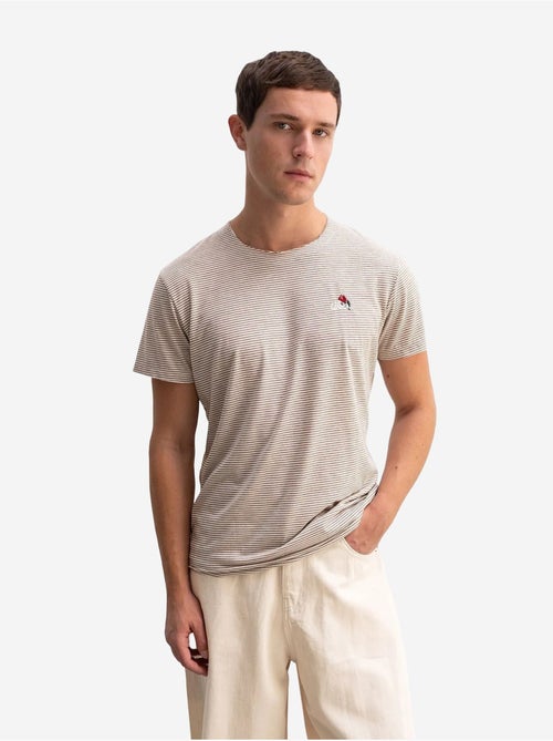 T-shirt a righe con girocollo e ricamo giesto - Kiabi T-shirt a righe con girocollo e ricamo giesto - Kiabi