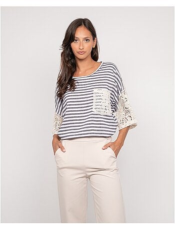 T-shirt a righe dorso traforato FINLEY
