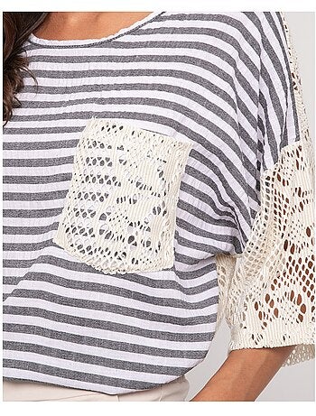 T-shirt a righe dorso traforato FINLEY