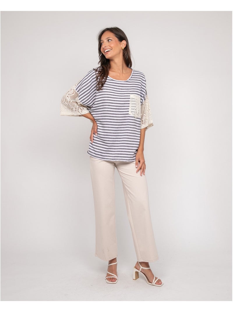 T-shirt a righe dorso traforato FINLEY Blu - Kiabi