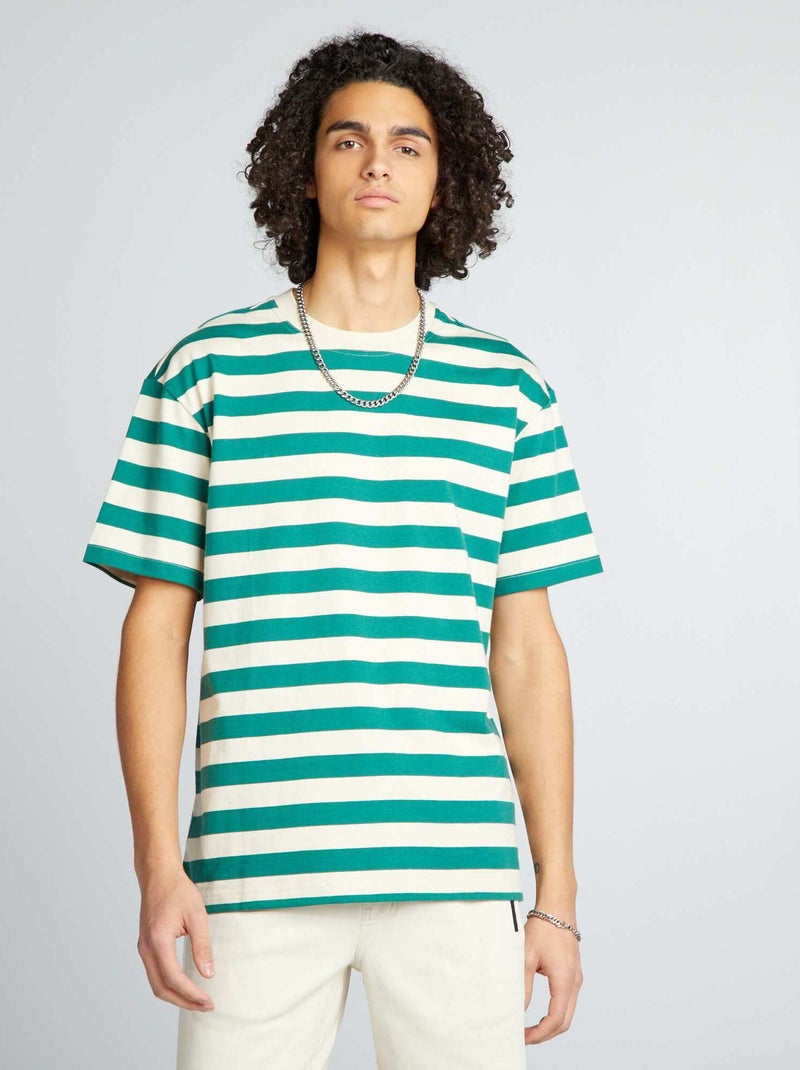 T-shirt a righe in cotone BEIGE - Kiabi