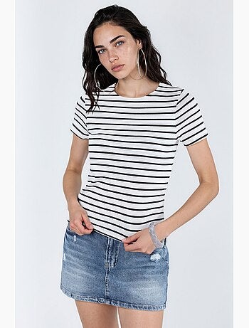 T-shirt a righe in cotone con girocollo busem