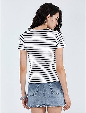 T-shirt a righe in cotone con girocollo busem