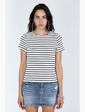T-shirt a righe in cotone con girocollo busem