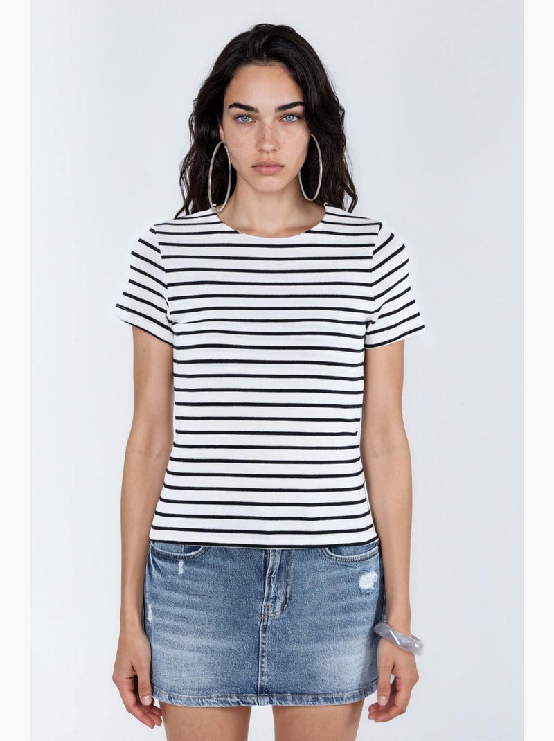T-shirt a righe in cotone con girocollo busem Multicolore - Kiabi