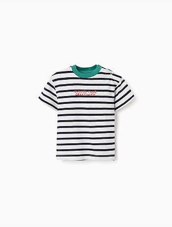 T-shirt a righe in cotone con stampa