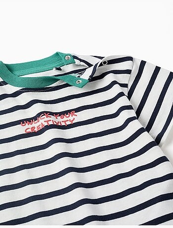 T-shirt a righe in cotone con stampa